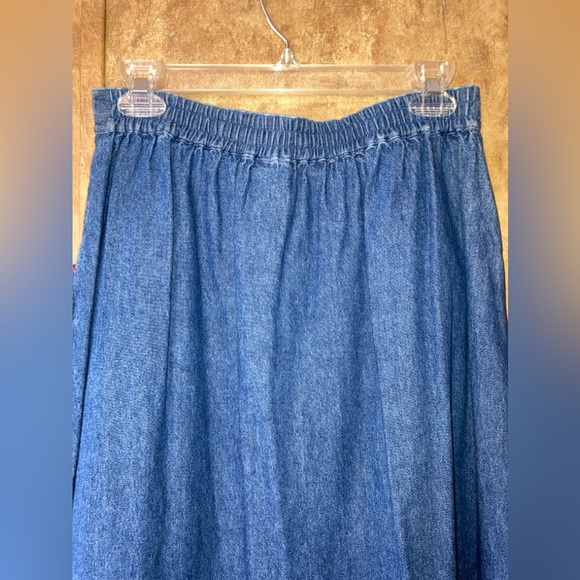 Vintage Denim Skirt Embroidered Hippie Boho 100% Cotton Size L Robin Sinkler - Picture 8 of 9